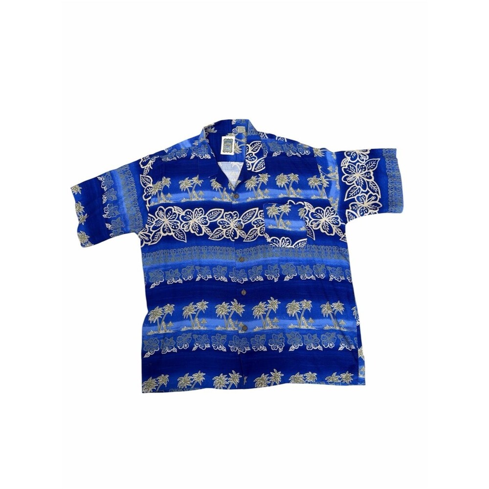 Ocean Current Vintage Hawaiian Shirt Mens Large Tropical Floral Camp Shirt